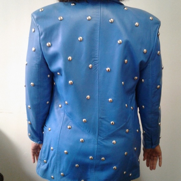 Leather studded jacket Teal color - Picture 8 of 8